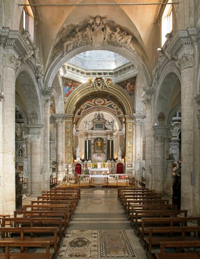 Innvendig utsikt over basilikaen Santa Maria del Popolo (innvendig utsikt over kirken Santa Maria del Popolo) Roma Italia fra 1400- til 1600-tallet av School Italian