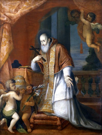 Pave Pius V (1504 - 1572). Anonymt maleri fra en Lombardkirke. av School Italian