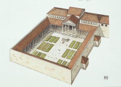 Rekonstruert forum bygget av Titus Flavius Vespasianus (farge litho) av School Italian