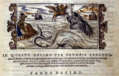 Scene av det ridderlige diktet "Orlando Furioso" (The Furious Roland) av Ludovico Ariosto (1474 - 1533) X L