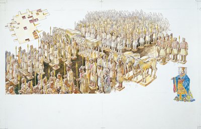 Terracotta-hæren i graven til keiser Qin Shi Huang (farge litho) av School Italian