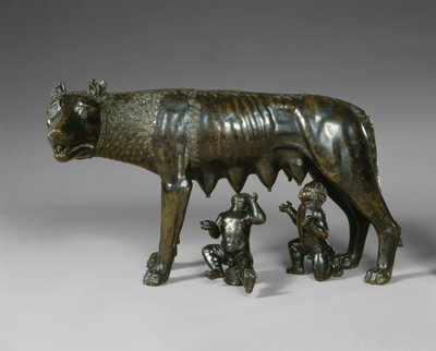 Den kapitolinske ulven som dier Romulus og Remus av School Italian