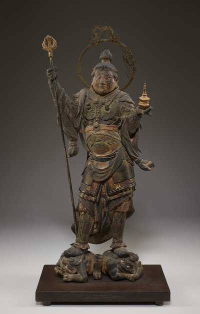 Bishamonten (Vaisravana, Guardian of the North) (polykromt tre med krystall, bladgull og metall) av Japanese School