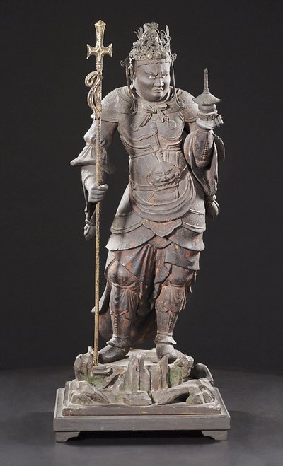 Bishamonten, Kamakura-perioden (tre, metall, bladgull og pigment) av Japanese School