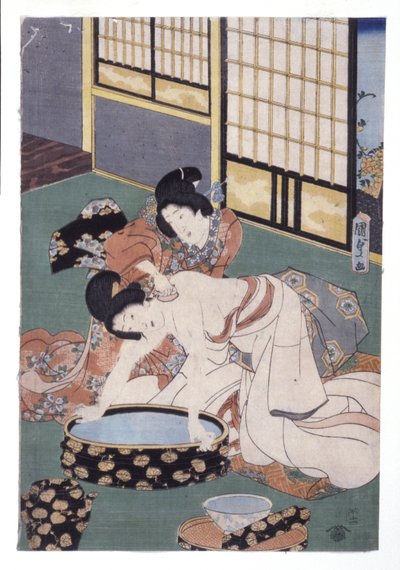 Ledsager tørkepulver av kvinnens nakke og skuldre (fargetresnitt) av School Japanese