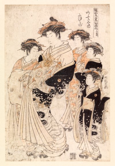 Fem japanske kvinner (fargetresnitt) av School Japanese