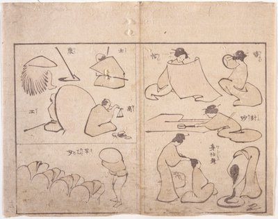 Hokusai-figur (fargetresnitt) av School Japanese