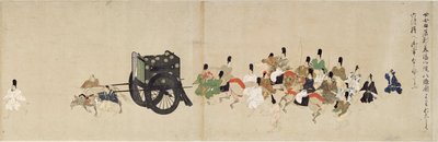 Illustrated Tale of the Civil War, The Imperial Visit to Rokuhara (Illustrated Tale of The Civil War, The Imperial Visit to Rokuhara) - Anonymt verk, akvarell og blekk på papir, femte rull av School Japanese