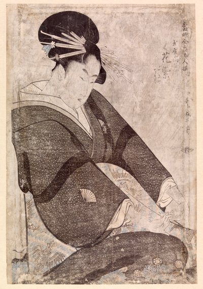 Sittende japansk kvinne (fargetresnitt) av School Japanese