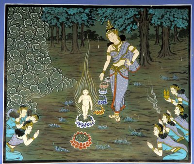 Buddhas fødsel. Fresco i Yongju-tempelet, Suwon-regionen, Korea. av School Korean