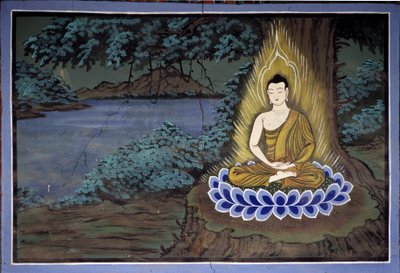 Buddha-meditasjon: Fresco ved Yongju-tempelet, Suwon-regionen, Korea av School Korean
