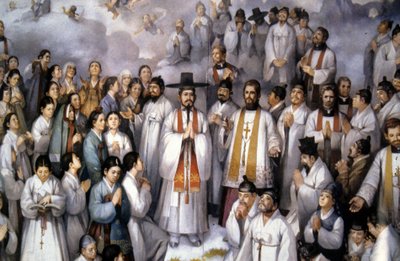 Representasjon av 93 coreens og 10 franske misjonærer martyrdøden i Korea på 1800-tallet. av School Korean