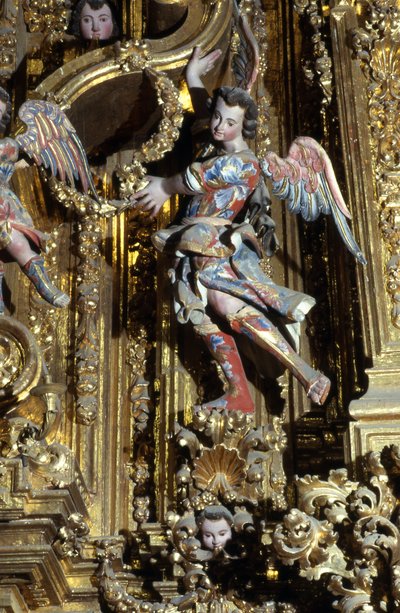 Detalj av Churrigueresque dekorasjon (malt gips) av School Mexican