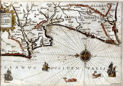 Cape Sagres (eller Sacred Cape) ved slutten av Portugal etter portulan av Luca J. Waghenaer Treesor av zeevaert trykt i Leiden i 1592 av School Netherlandish
