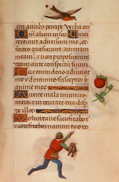 F.235 Mann med hauker, fra 'Hours of Joanna of Castile' av School Netherlandish
