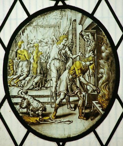 Roundel: Tobias brenner fiskens lever (farget glass) av School Netherlandish