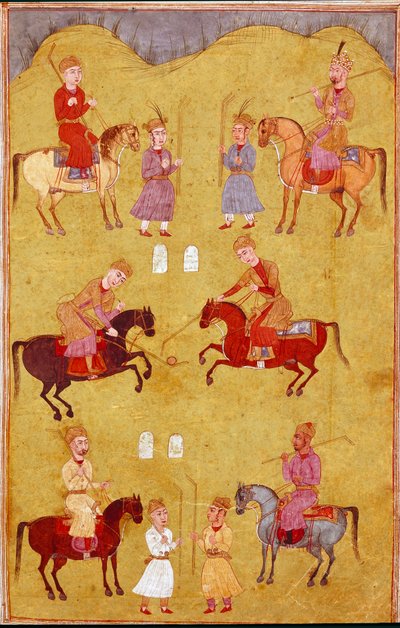 Islamsk kunst: polodelen. Persisk miniatyr fra et manuskript av det episke diktet "Shahnameh"" (Shah Nama, Shahnama) (Kongenes bok) av Ferdowsi (Firdawsi, eller Ferdawsi, eller Firdousi, ca. 940-rundt 1020) Biblioteca Nazionale Naples av School Persian
