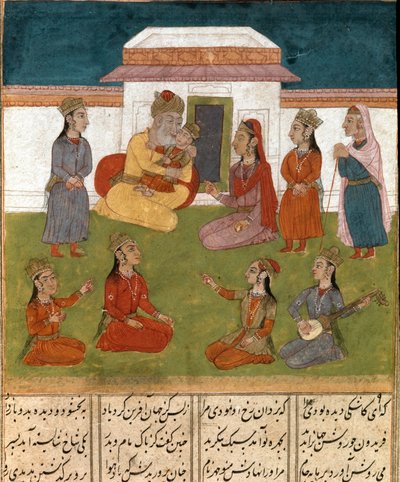 Persisk miniatyrharemsscene fra et manuskript av det episke diktet "" Shahnameh"" (Shah Nama, Shahnama) (Kongenes bok) av Ferdowsi (Firdawsi, eller Ferdawsi, eller Firdousi, ca. 940-rundt 1020) Biblioteca Nazionale Naples av School Persian