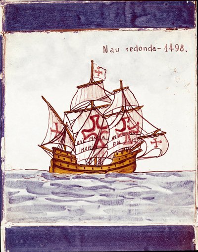Representasjon av en karakk (skip) av den portugisiske flåten (tegning på keramikk av School Portuguese