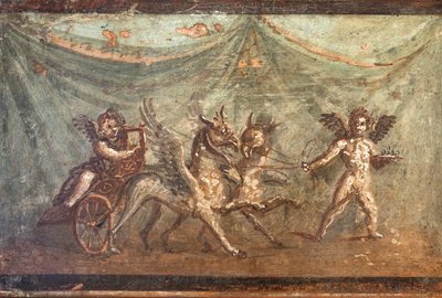 Cupider og vogn trukket av griffer, Herculaneum av School Roman