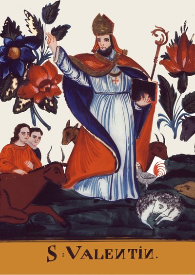 Valentinsdag. Valentinsdag. (Glassmaleri, 2. halvdel av 1800-tallet) av School Romanian