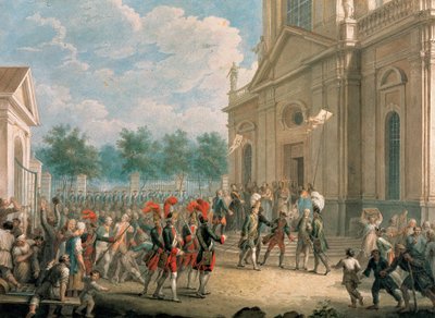 Catherine II (1729-1796) på trappene til Kazan-katedralen (Sankt Petersburg), ønsket velkommen av presteskapet på dagen for hennes tiltredelse til tronen, 28. juni 1762. (Catherine II på The Staircase of The Kazan Cathedral, Hilsen av presteskapet på dagen av School Russian