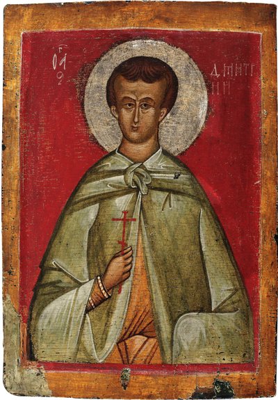 Demetrios de Thessalonique (Dimitrios, Dimitri ou Demetre, martyr vers 306) - Den hellige Demetrius av Thessaloniki - russisk ikon. Tempera på panel av School Russian