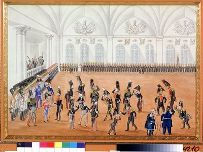 Vaktparaden. Anonymt maleri. Akvarell på papir, ca 1820. Russisk kunst, satire. A. Pushkin Memorial Museum, St. Petersburg. av School Russian