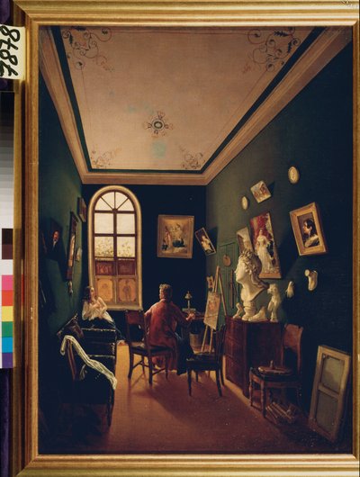 Malerens atelier. Maleri av en russisk mester, olje på lerret av School Russian