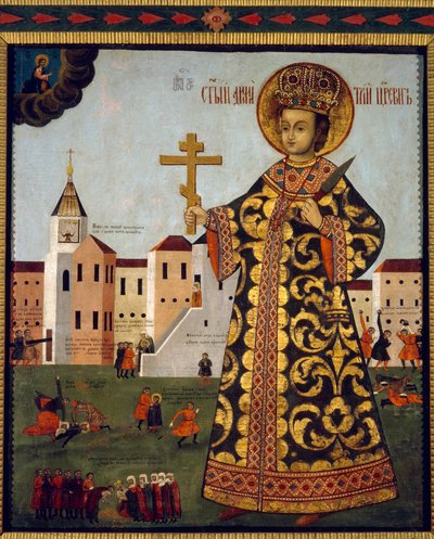 Tsarevich Demetrius (1582-1591) (eller Dimitri fra Moskva, foran byen Uglich, i Russland). Anonymt maleri, tempera på tre av School Russian
