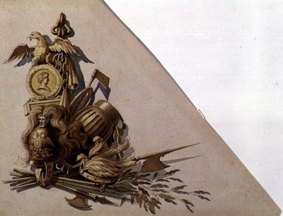 Neo-Classical Trophies of Arms, Russland, ca. 1825 (akvarell på papir) av School Russian