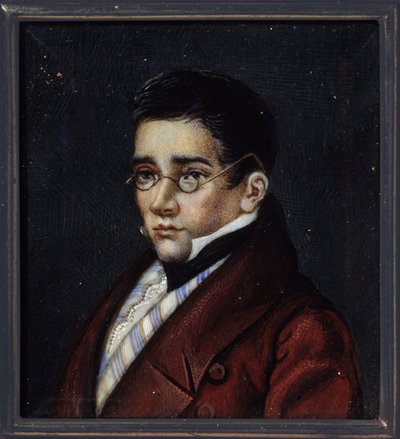 Portrett av dramatikeren Alexander Sergeyevich Griboiedov (Alexander S. Griboyedov) (1795-1829). Arbeid av en russisk mester, akvarell og gouache på horn, ca 1820. Russisk kunst av School Russian