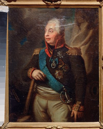 Portrett av marskalk prins Mikhail Kutuzov (M. Golenishchev-Koutuzov (Golenishchev Kutuzov) (1745-1813). (General-in-Chief for Armies of Russia, under the Russian Campaign (1812) av Napoleon Bonaparte (172169-182169). Maleri av en russisk mester, i dag av School Russian