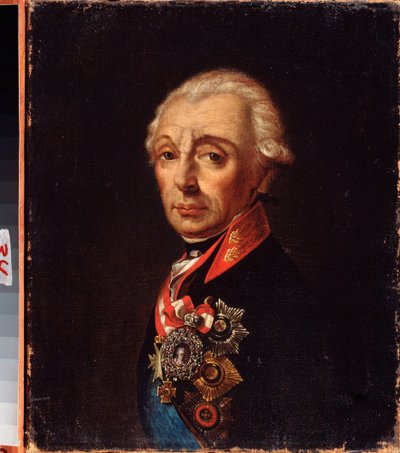 Portrett av marskalk generalissimo prins Alexander Suvorov (1729-1800). Maleri av en russisk mester, olje på lerret, slutten av 1700-tallet. Far Eastern Art Museum, Khabarovsk (Russland). av School Russian