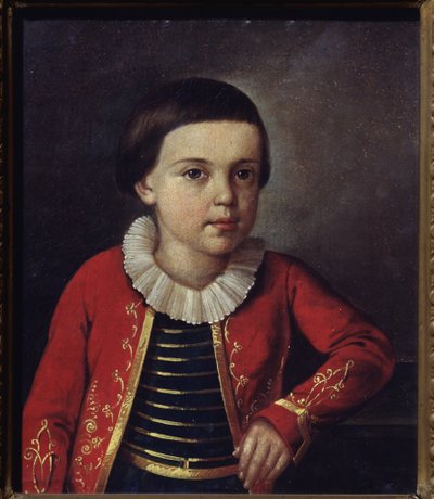 Portrett av poeten Mikhail Lermontov (1814-1841), som barn. Maleri av en russisk mester, olje på lerret av School Russian