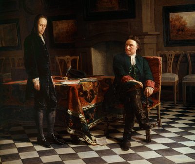Portrett av Peter I den store (1672-1725), russisk tsar og hans sønn Alexis (1690-1718) Maleri av den russiske skolen av School Russian