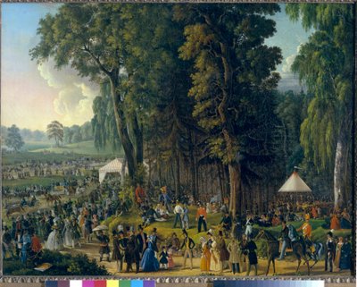 Offentlige feiringer på Marina Rocha i Moskva. Anonymt maleri, olje på lerret, ca 1840. Russisk kunst av School Russian