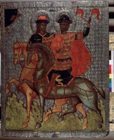 De hellige Boris (eller Roman) og Gleb (eller David) på en hest (martyrer i 1015) (De hellige Boris og Gleb på hesteryggen). Yngre sønner til Saint Vladimir, storprins av Kiev, de var alltid preget av sin fromhet, men da faren døde, den eldste Svia av School Russian