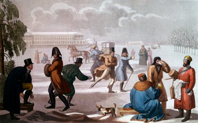 Skatere i St. Petersburg. Litografi, russisk skole av School Russian