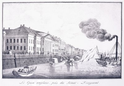 Den engelske kai, nær Senat-Dirigeant; Quai Anglais, nær Senat-Dirigeant, tidlig på 1800-tallet (litografi) av School Russian