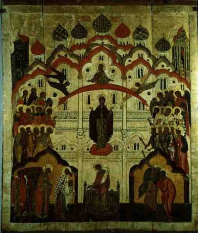 Forbønn, fra Forbønnskirken i Karelen (tempera på panel) av School Russian