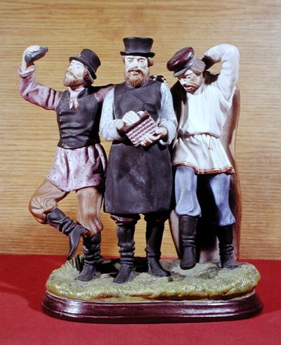 Tre fulle Moujiks, laget av Gardner-fabrikken, Moskva, ca. 1860-70 (porselen) av School Russian