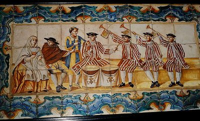 Azulejos-fliser som viser trompetister og en trommeslager (keramikk) av School Spanish
