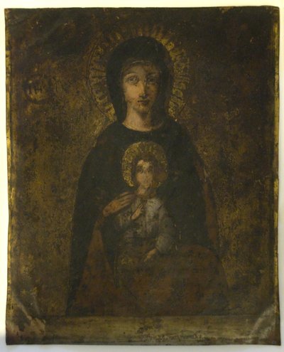 Korsfestelse (Madonna On Verso) (olje på kobber) av School Spanish