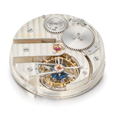 Openface nøkkelfri ett minutts tourbillon-klokke, Breguet nr. 986 (glass og metall) (se også 1127360) av Swiss School