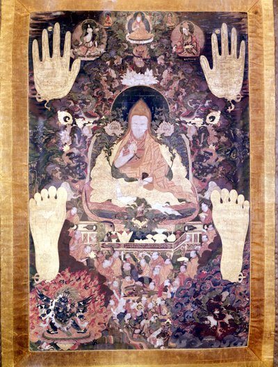 Blo Bzang Rgya ktso, den femte Dalai Lama, den mest berømte og viktige i historien. Tibetansk Thai-ka, Guimet-museet, Paris av School Tibetan