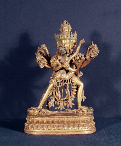 Hevajra og Nairatmya (forgylt bronse med sølvinnlegg) av School Tibetan