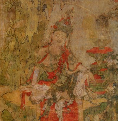 Tibetansk kultur: Vann og måne Kuan-Yin (Guanyin). Tempera på silke, størrelse: 101,5x59,5, Tidlig 1100-tall, State Hermitage, St. Petersburg av School Tibetan