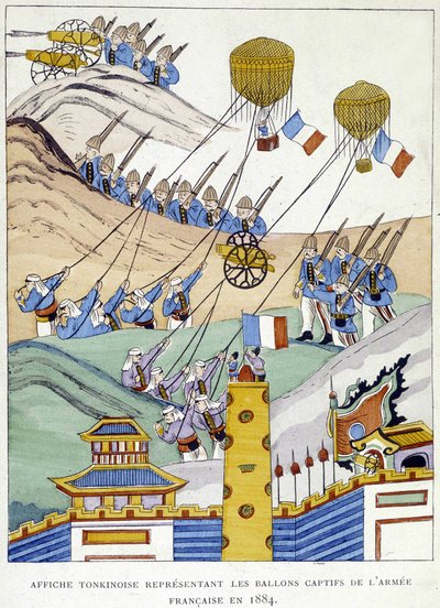 Tonkinesisk plakat som viser ballongene til den franske hæren i 1884. av School Vietnamese
