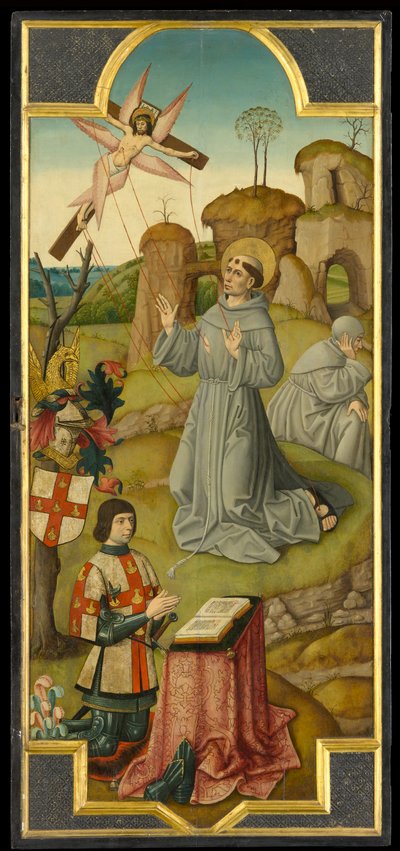 St. Francis mottar Stigmata; (verso) Kristus i Getsemane hage, cirka 1470 (olje på panel) av School of Amiens